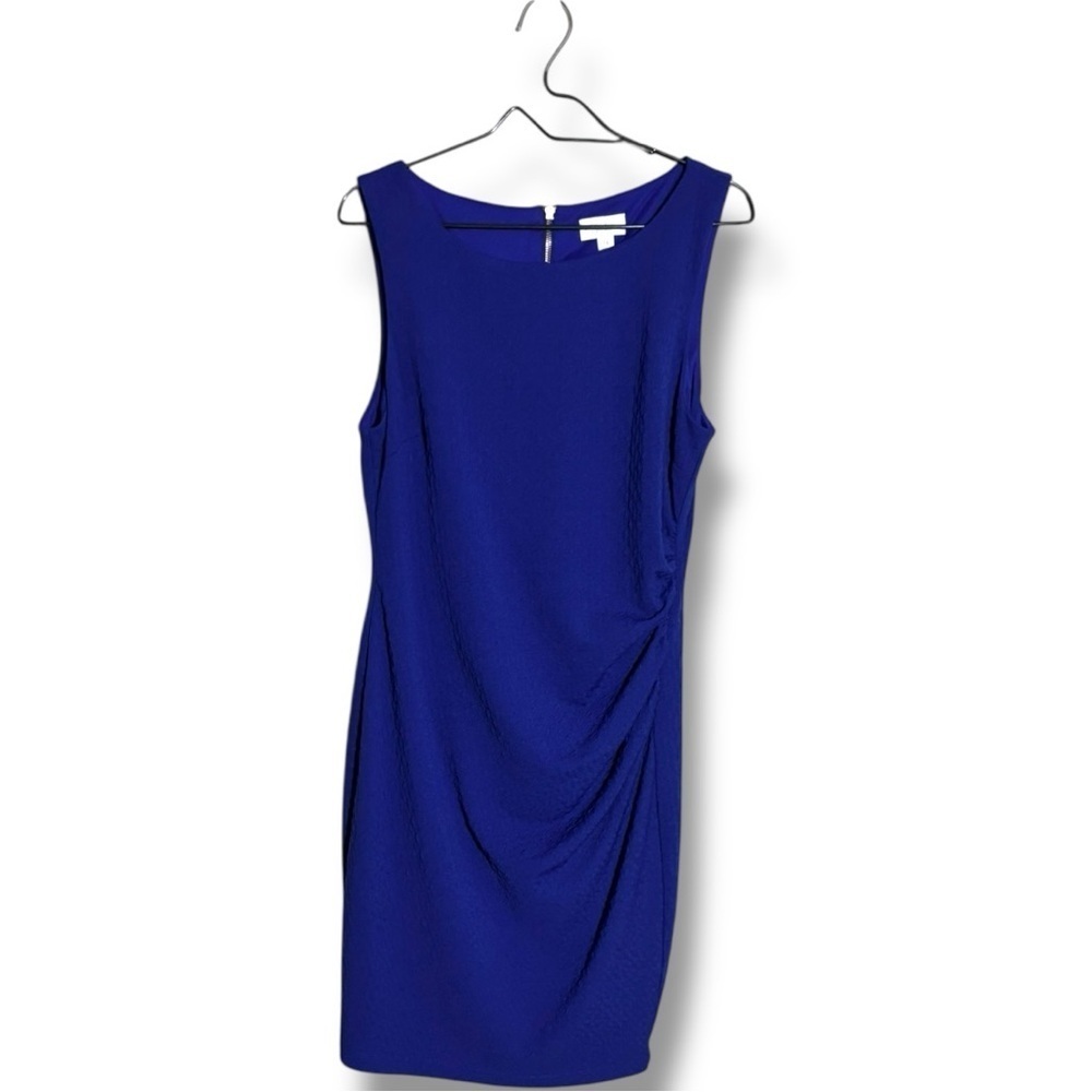 Bisou Bisou Asymmetrical Side Rouching Sleeveless Boat NeckRoyal Blue Mini Dress - Picture 13 of 16